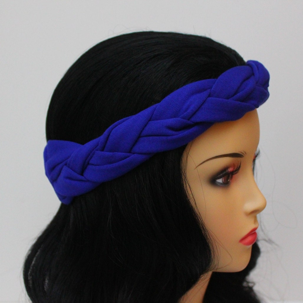 Eco Friendly Cobalt Blue Braid Headband Braided Yoga Turban Scarf Hairband Urban Turban Hair Band Head Wrap