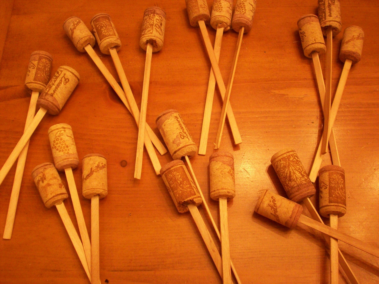 Wine Cork Reception Decorations on a stick to insert into your favorite arrangement or use as part y favor...20 in a SET