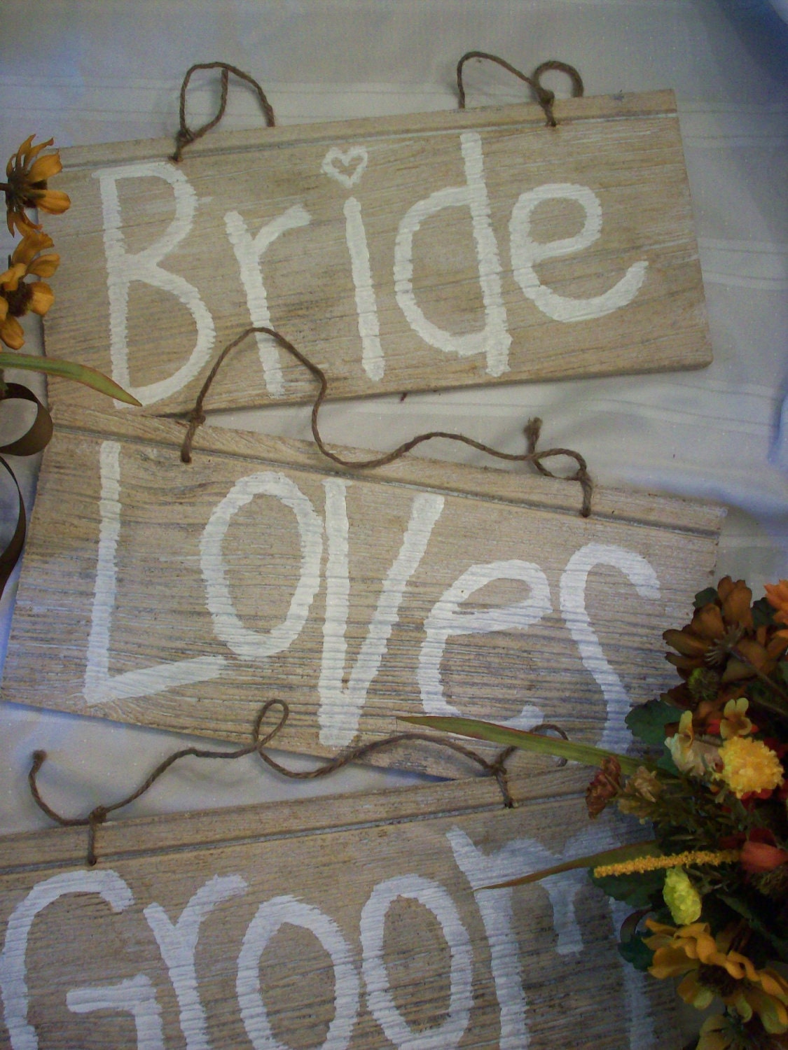 Rustic Country Personalized Wedding Wood Sign Bride Loves Groom Props or Signs... 3 IN A SET...