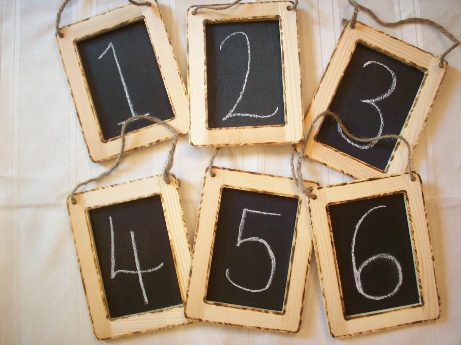 Reception Table Chalkboard Markers with charred edges for a rustic look...(Set of 6)...to place on table tops to mark your tables