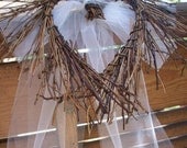 Rustic Grapevine Hearts with Tulle...Bows for Church Pews or Chairs/ Reception Trellis Bows or Fence Hangers...Set of 6
