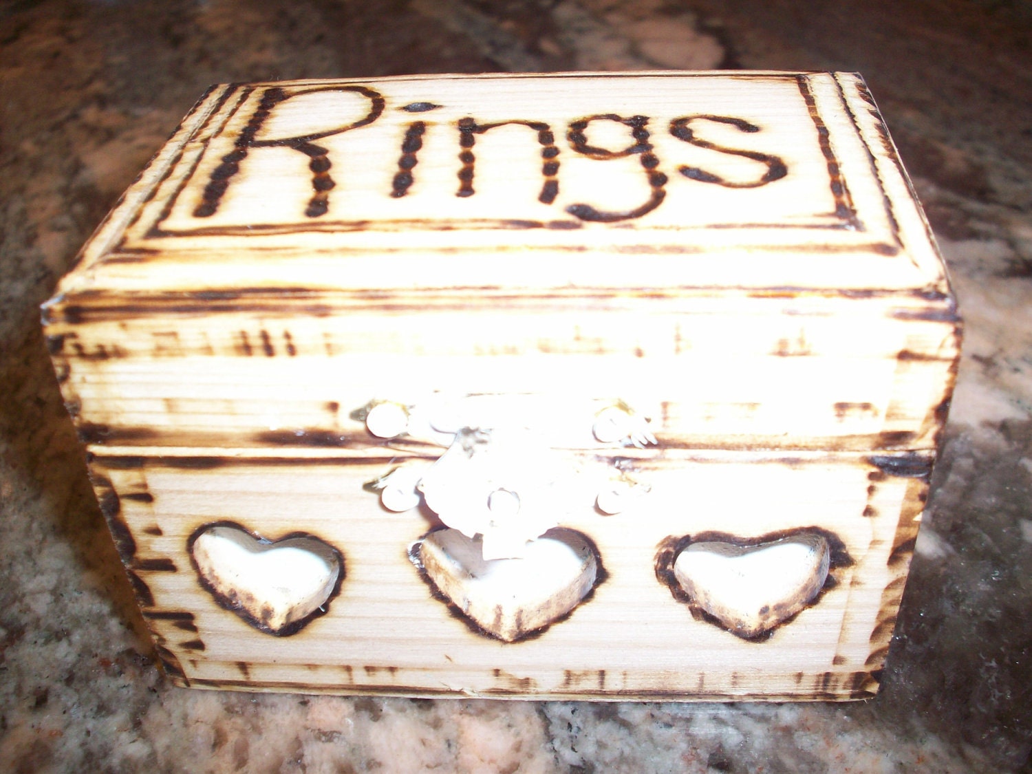 Rustic Ring Bearer Wooden/Treasure box with charred edges ready for your Ring Bearer to carry your Rings down the isle