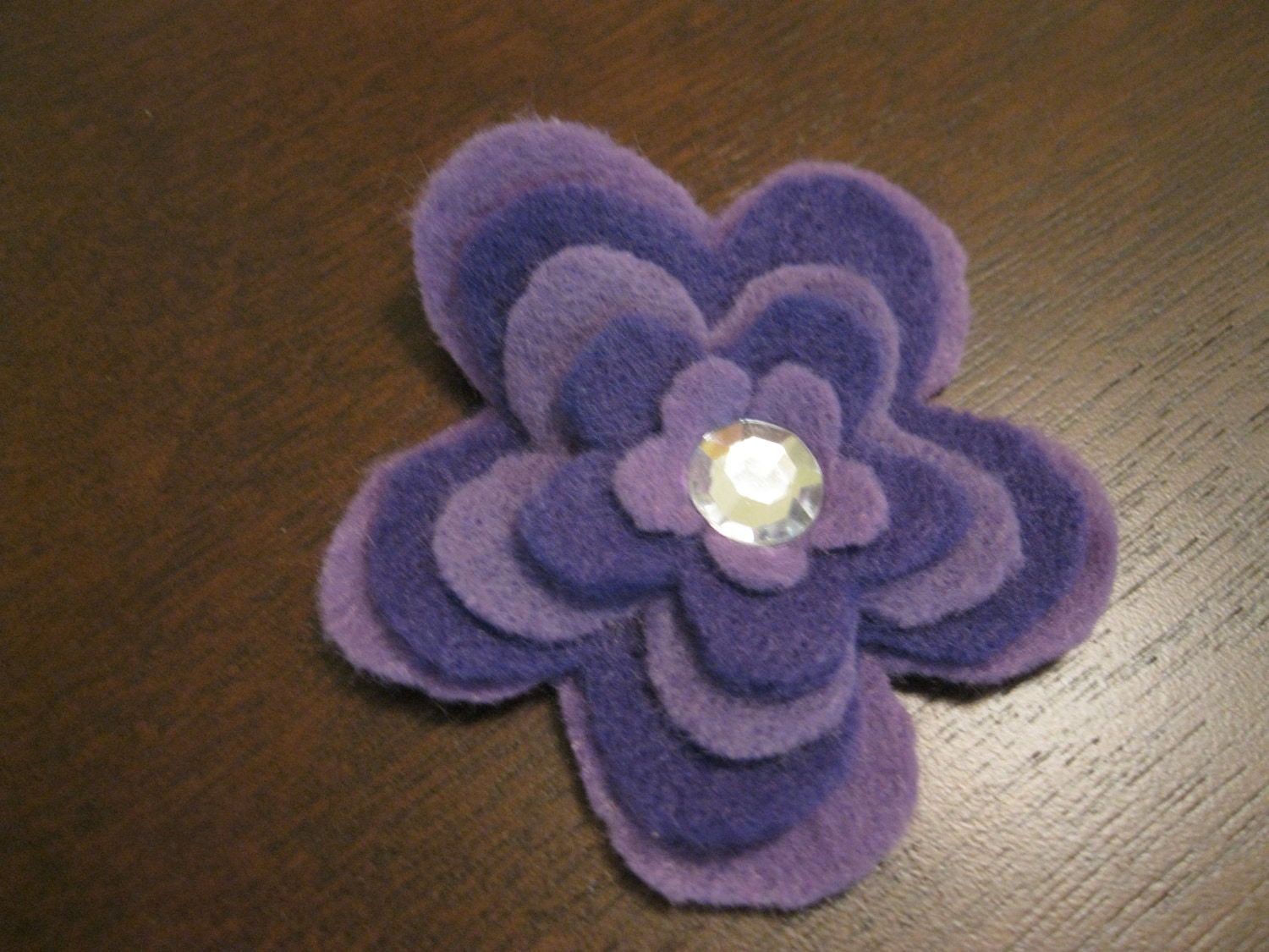 Felt Flower Hair Clip in Light Lavender/Purple with Rhinestone