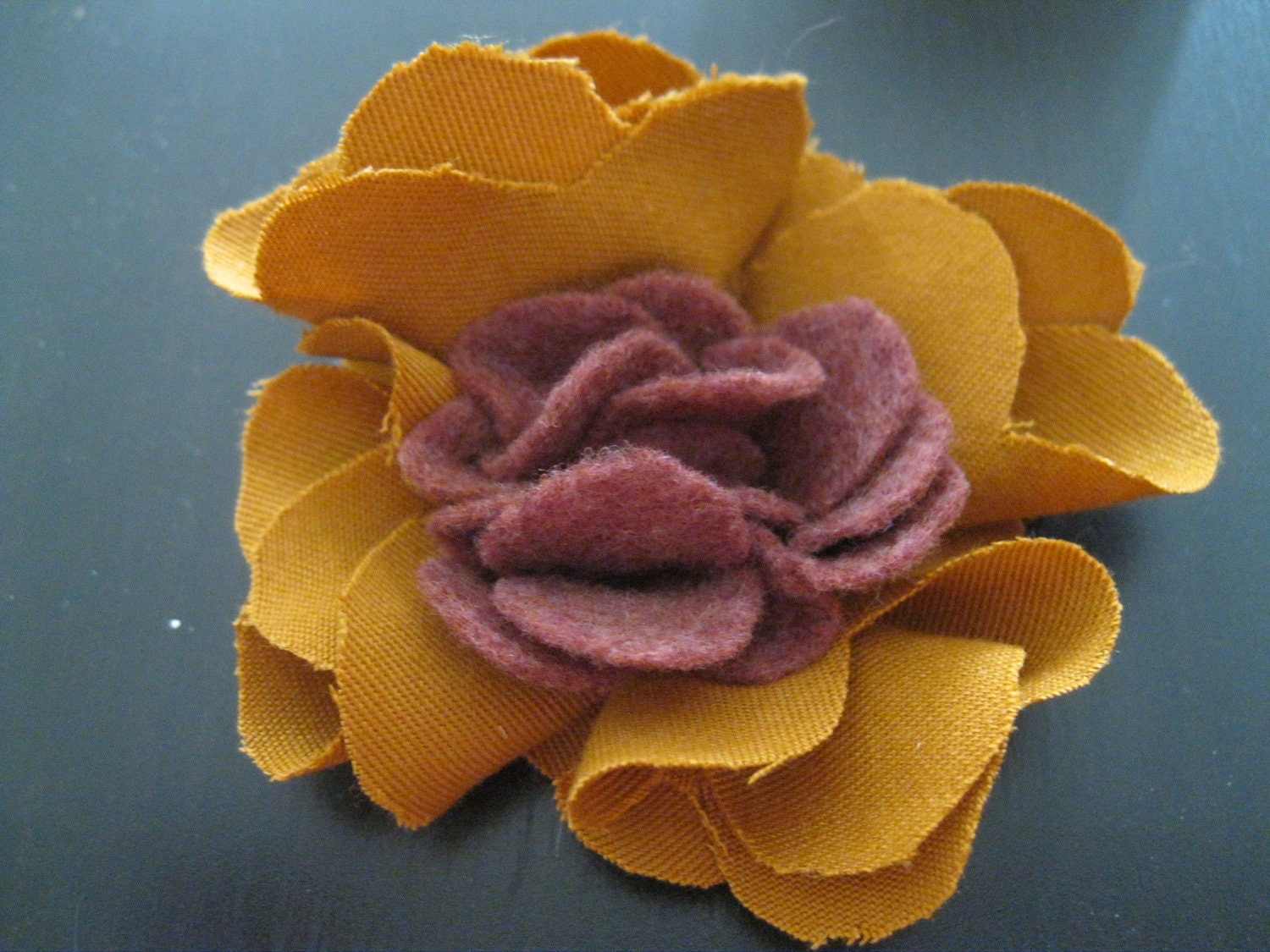 Felt and Fabric Flower Hair Clip in Gold/Mustard/Rust and Dusty Maroon