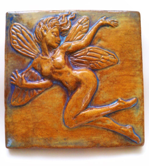 Faerie / Fairy Bas Relief Ceramic Tile Sculpture
