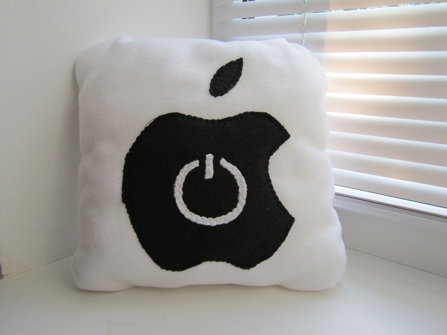 Decorative Pillow - Handmade Pillow - Apple icon Pillow - 12x12 White Geekery Pillow