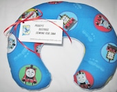 Travel Pillow - Head Neck Support - Toddler Infant Baby - Thomas the Tank Engine w/ Blue Minky Fleece - Train Blue Boys 