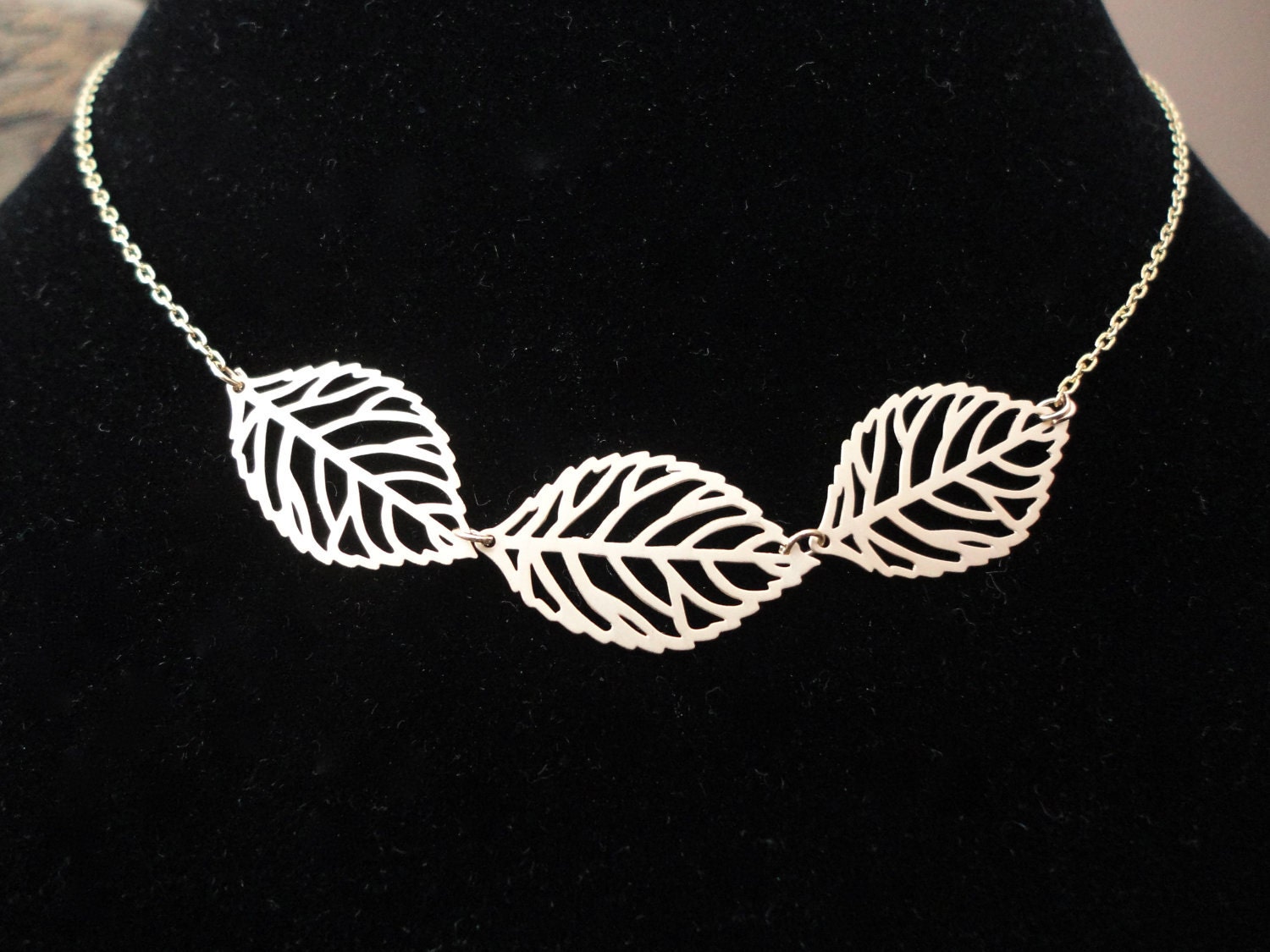 Minimalist Gold Necklace - Leaf Trio - Dainty Feminine Jewelry - Unique Gift Idea for Her