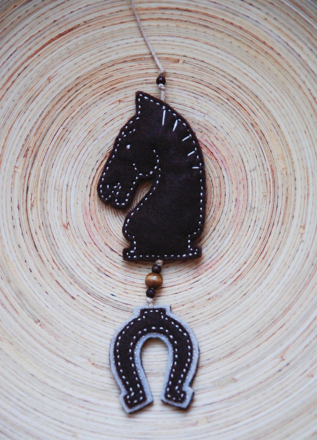 Felt bookmark with horse and three horseshoes