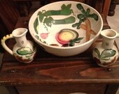 Vintage Oil and Vinegar Cruet Set with Salad Serving Bowl