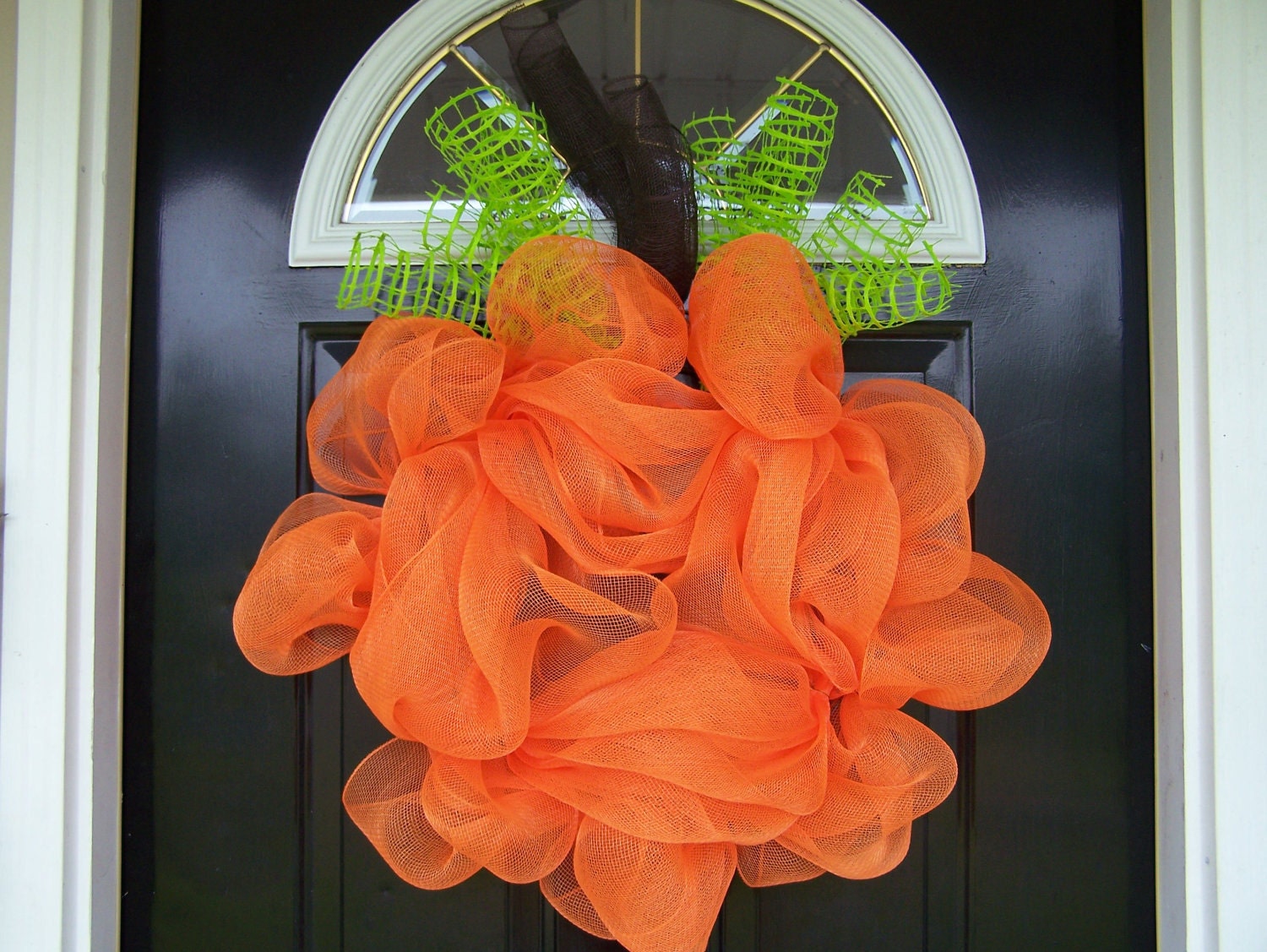Handmade Boutique Deco Mesh Front Door Pumpkin Wreath Fall