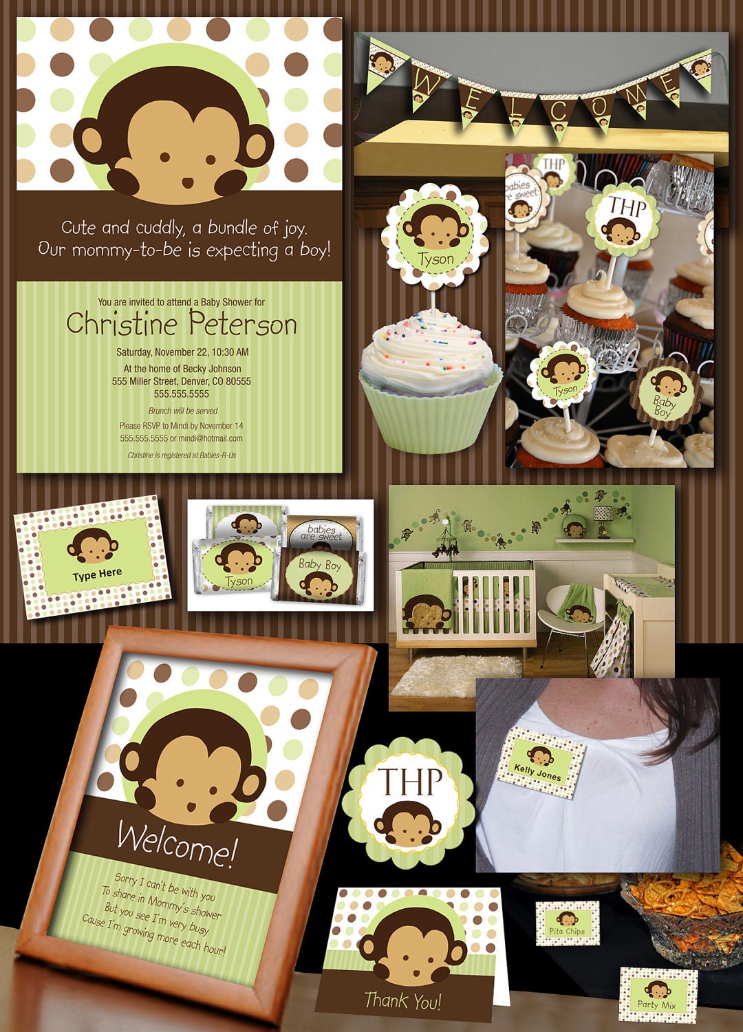 Mod Pod Pop Monkey Deluxe Baby Shower Collection Il_570xn