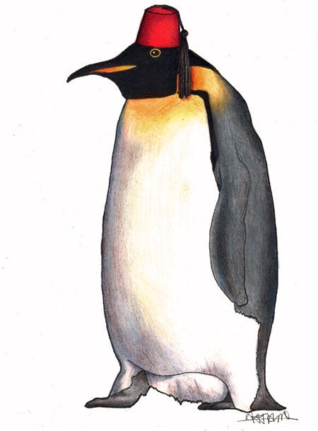 Emperor Penguin in a Fez: A6 Birds in Hats Greetings Card