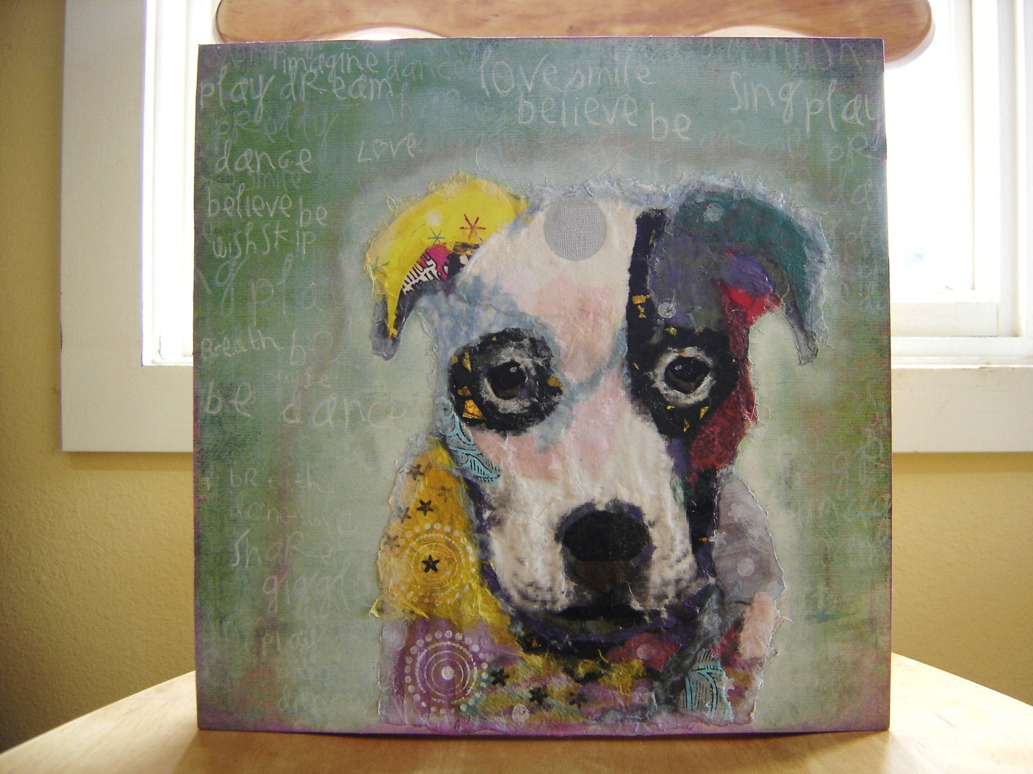 Torn Paper Pop Art Dog Portrait 12 X 12 Chigirie Custom Pet Portrait from your photo,Cradled Birch, Payment Plan, Dog Portrait