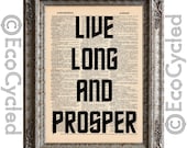 Live Long and Prosper on Vintage Upcycled Dictionary Page Book Art Print Star Trek Spock