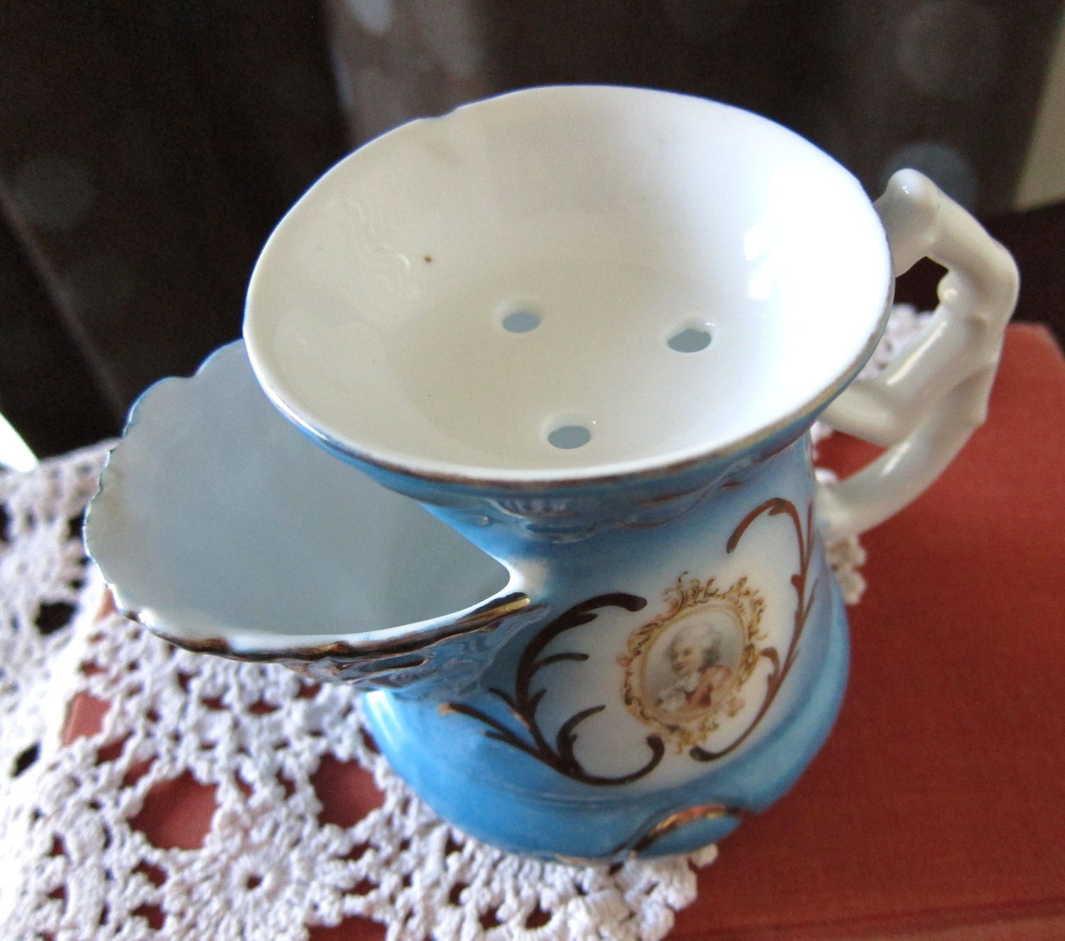 Victorian Cup Saucer Vintage Invalid Porcelain Cup or Soup Saucer, Gorgeous Decor