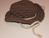 Cowboy Hat - Crochet Chocolate Brown and Jute - Newborn, Infant, Toddler Sizes Available