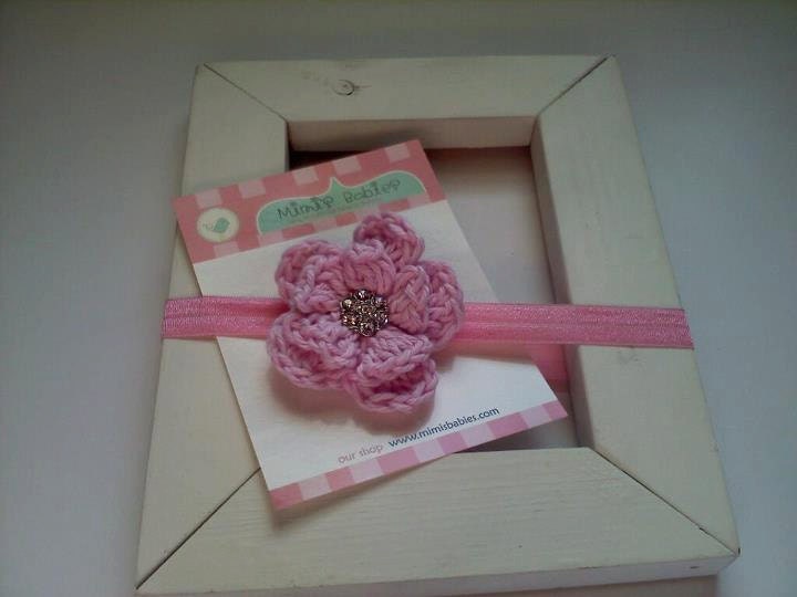 Baby Girl Flower Headband Set - Interchangeable Crochet Flower in Pink on Pink Headband