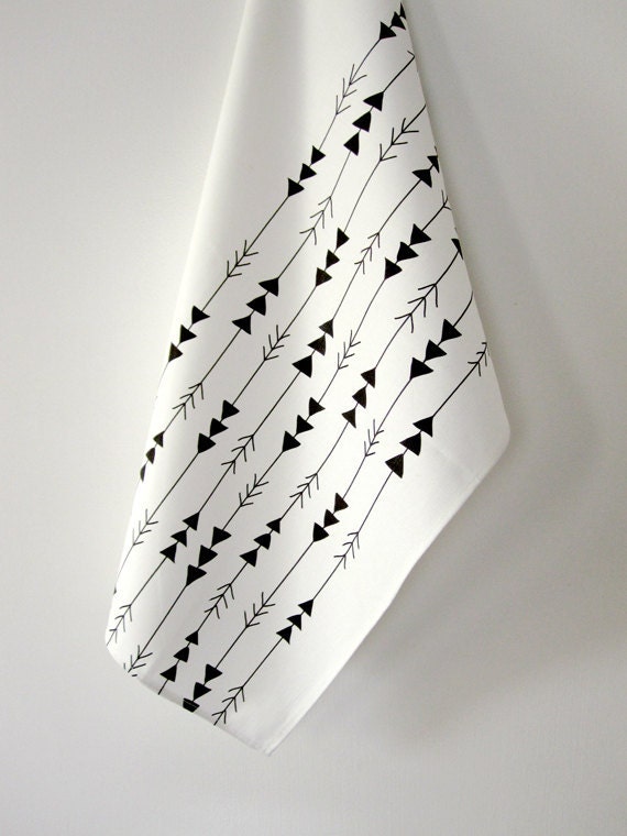 Geometric Tea Towel - Black and White Arrow Pattern