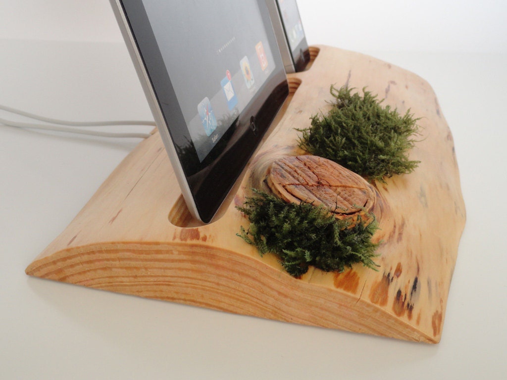 iPhone / iPod / iPad evergreen wooden DUAL docking station - sync, charge, can serve as holder / stand...