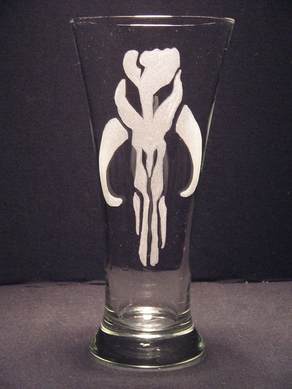 Star Wars Boba Fett mandalorian inspired Beer Pilsner Engraved Glass "PICK YOUR STYLE"