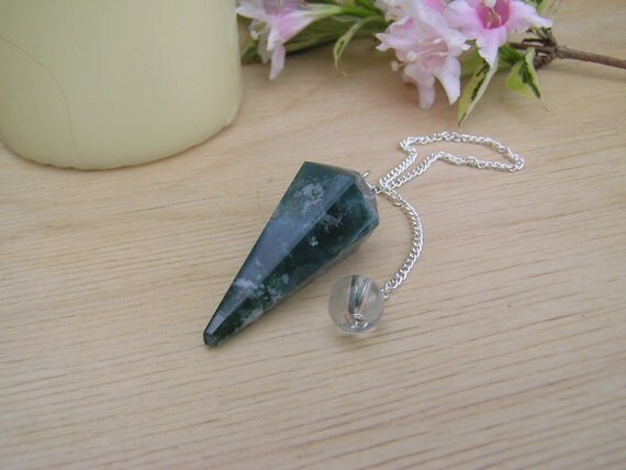 Green Moss Agate Faceted Pendulum