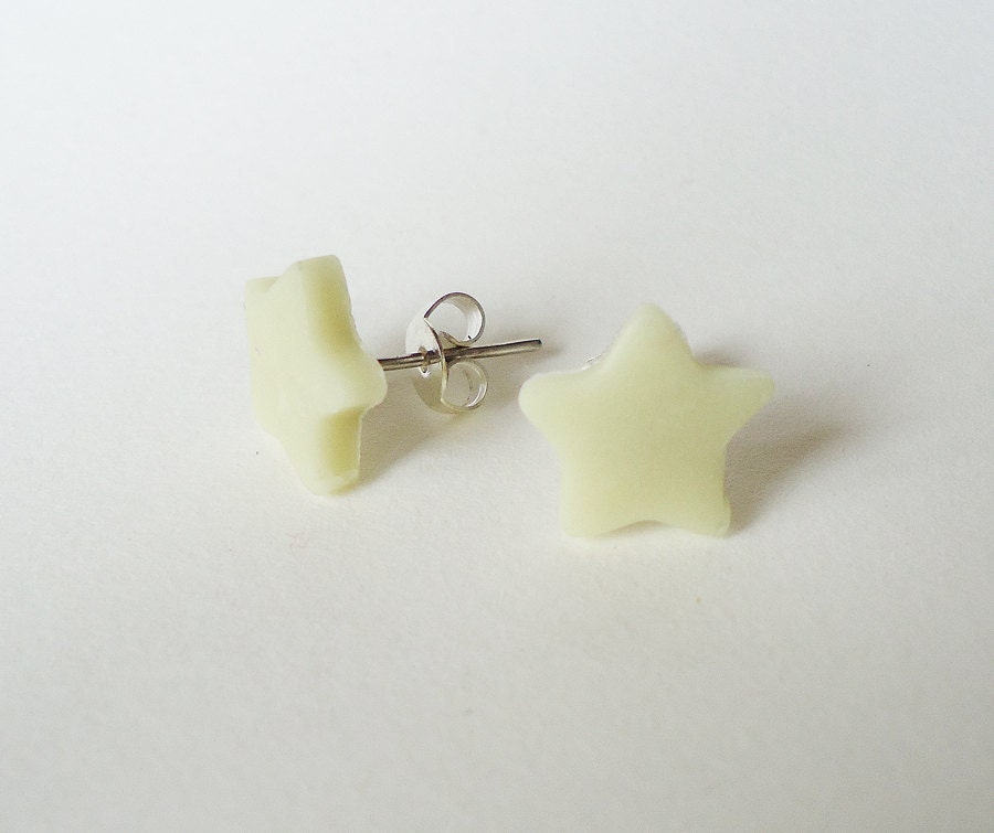 WHITE STARS - glow in the dark - stud earrings - made to order  - other colors available