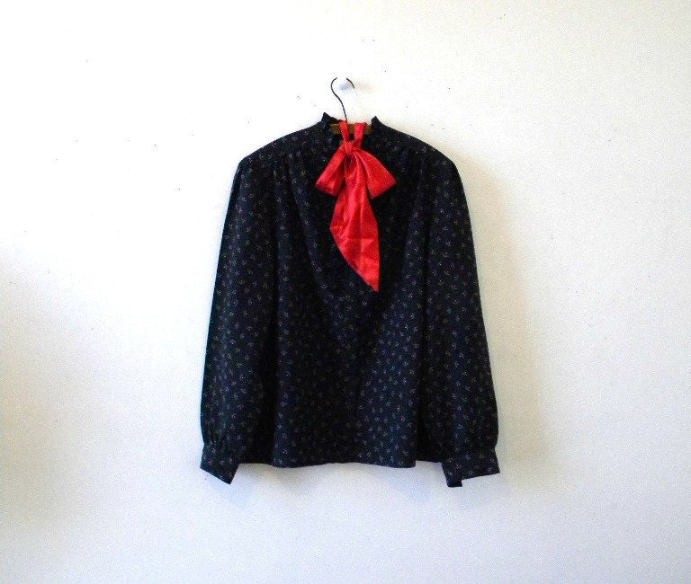 Plus Size Hipster Secretary Blouse / Black 80s / Size 20