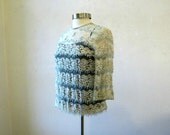 Rare Vintage Beaded Blouse Lace / Cream Ice Blue / Sequins / M