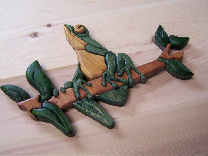 Frog Wall art  Home Decor is Green and made with Recycled Upcycled Wood Handmade  Wedding