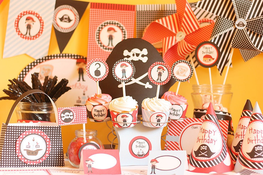 Instant Download Pirate Birthday Printable Party Kit with Editable Text for YOU to PERSONALIZE