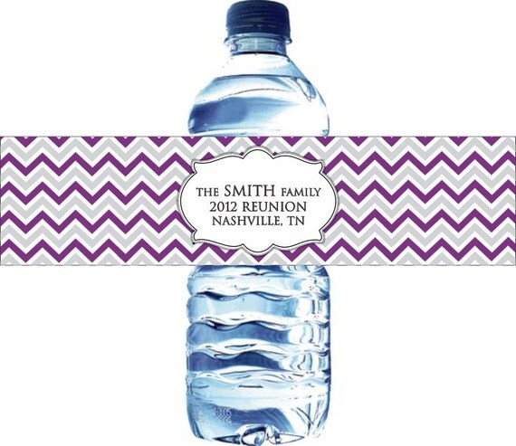100 Custom Chevron Pattern Water Bottle Labels - Self stick and glossy Il_570xn