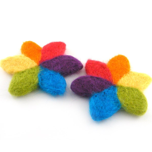 Flower Coaster Needle Felted Set of Two Rainbow Merino Wool Coasters
