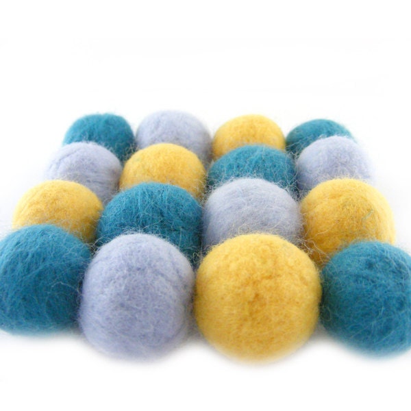 Balls Coaster Wet Felted Merino Wool Coasters in Teal, Yellow and Light Blue