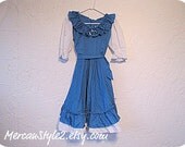 vintage blue and white  polka dot square dance dress...