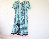 vintage sea foam green hawaiian floral dress size 13/14