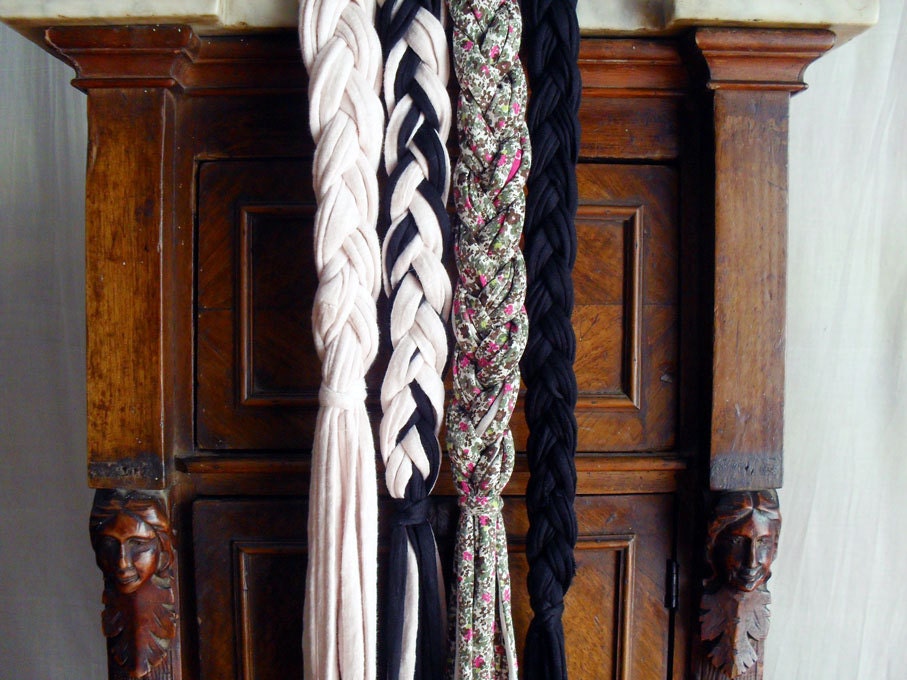 Black bohemian belt / necklace - jersey scarflette knitted belt