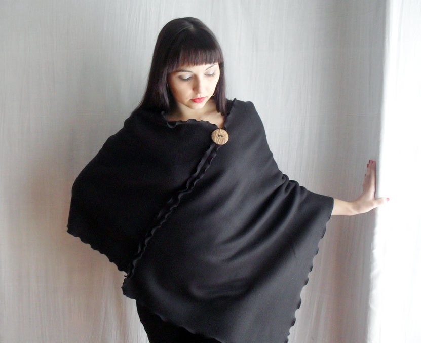 Black fleece poncho oversized cardigan women ponchos