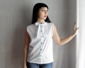 Polka dot sleeveless white blouse - white shirt 50s inspired tshirts camisole womens top