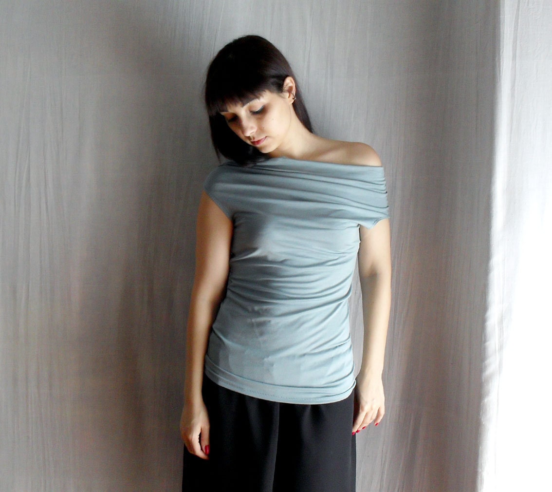 Sage green off shoulder tank top fitted top in jersey