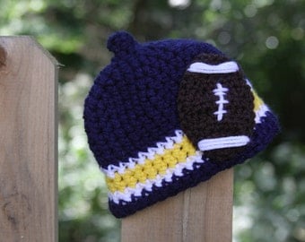 Michigan West Virginia Football Nub Tip Beanie  (Crocheted to Order in sizes newborn - toddler) - Blue, Gold and White