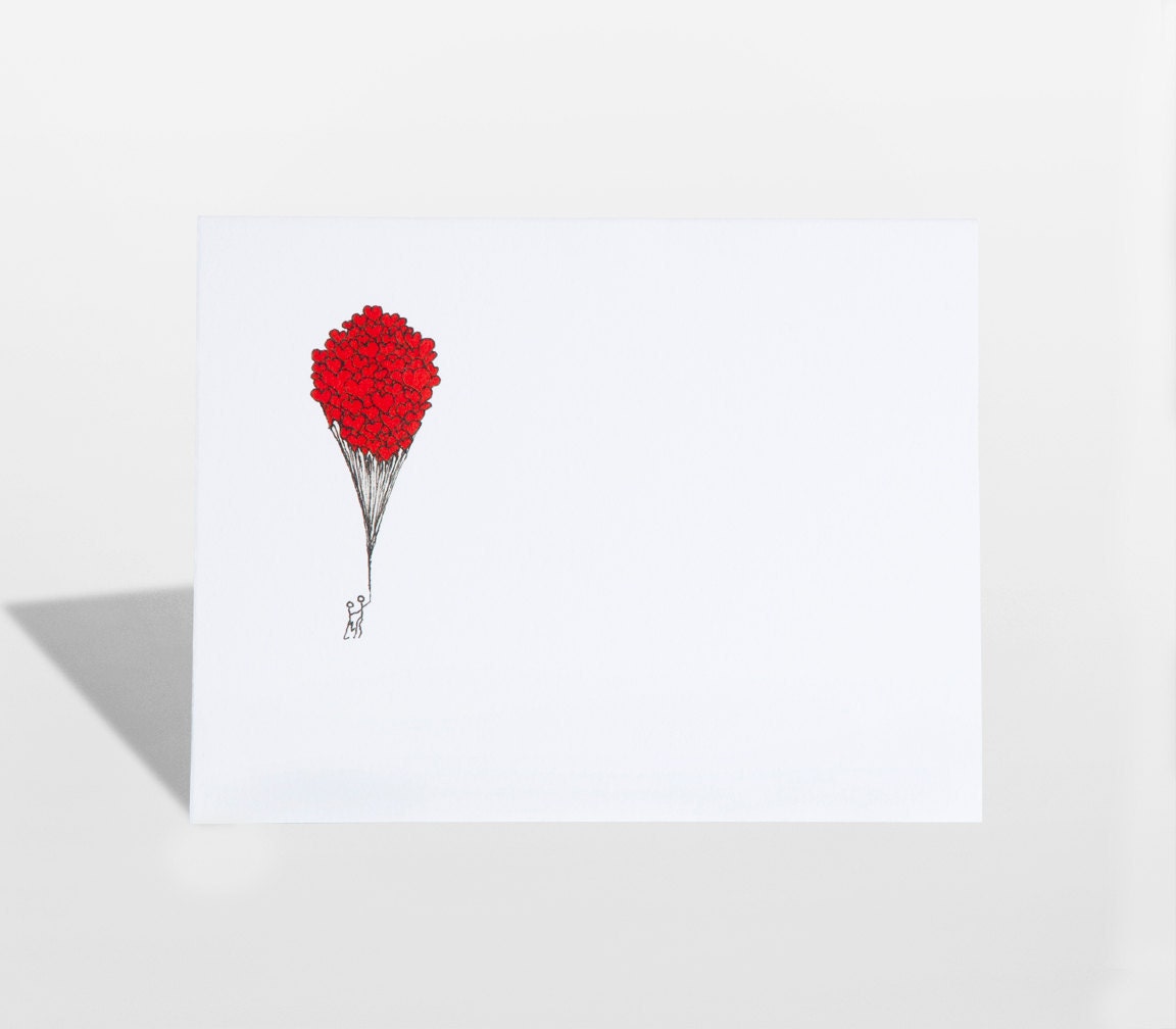Balloons-Valentines Day Card, Stickman Heart Card, Love, Friendship, Romance, anniversary, Birthday Card