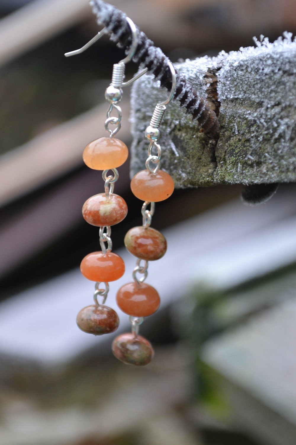 Sale Orange Carnelian and Jasper Dangle Earrings - Gemstone - Cancer Charity