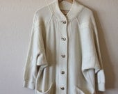 Vintage 1970s Cream Knit Oversized Modern Gold Button Layering Sweater