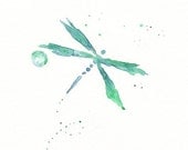 Beauty Fly/Dragon Fly/teal, green, blue dragonfly watercolor/ Archival Print