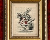 White Rabbit ALICE In WONDERLAND Home Decor Wall Decor Vintage Art Print on Book Page Upcycled Recycled Dictionary Page Art Print 8x10