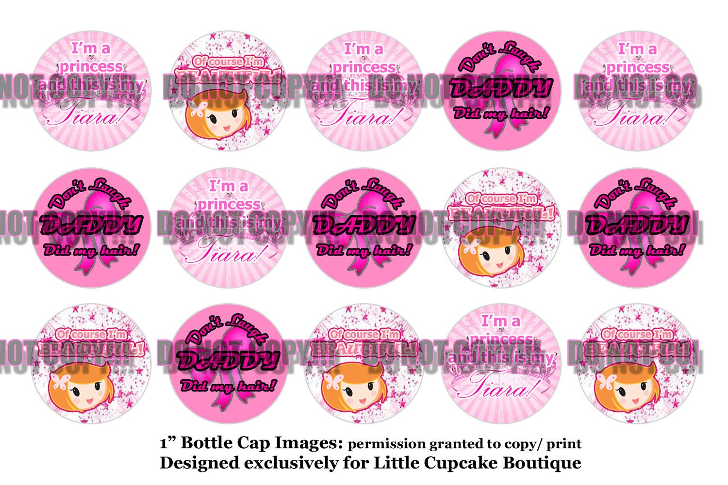 Girly Princess Tiara and Bows 1" Inch QUALITY Bottlecap DIGITAL Images 4x6 300 dpi