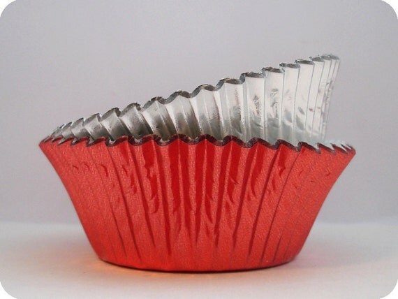 60 Red and Silver Foil Cupcake Liners Baking Cups Il_570xn