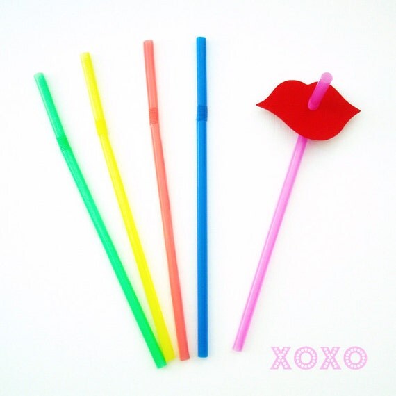 20 Lips Straws - Photo Booth Props - Red Lips on Straws - Assembled Ready to Use Il_570xn