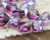 Czech beads, Purple violet Glass beads - Fantasy Swirl Amethyst pressed - 9x8mm - 20Pc - 0267